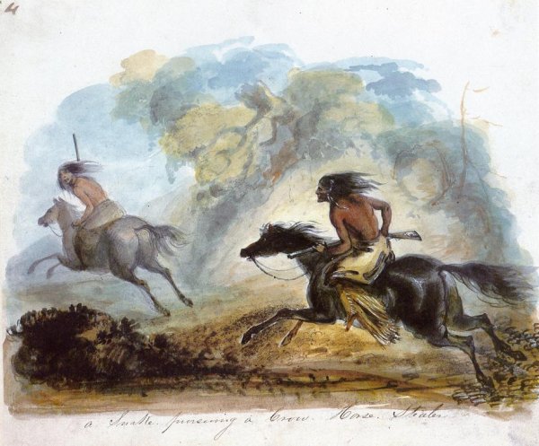 Main Product Photo of A Snake Pursuing a Crow Horse Stealer Painting by Alfred Jacob Miller