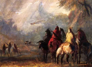 Caravan Passing a Mountain Gorge in a Storm by Alfred Jacob Miller - Oil Painting Reproduction
