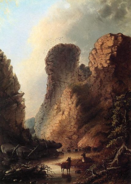 Main Product Photo of Deer by the River, Wyoming Painting by Alfred Jacob Miller