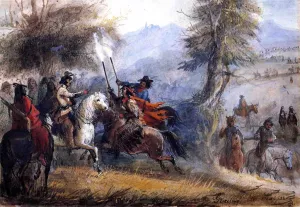 Greeting the Trappers by Alfred Jacob Miller - Oil Painting Reproduction
