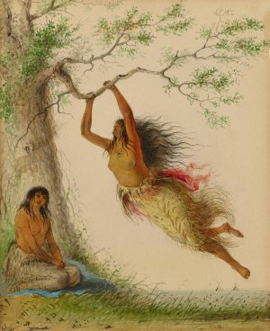 Indian Girls Swinging by Alfred Jacob Miller Oil Painting