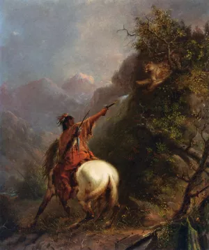 Indian Shooting a Cougar by Alfred Jacob Miller - Oil Painting Reproduction