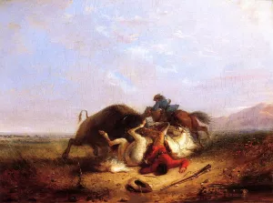 Pierre and the Buffalo by Alfred Jacob Miller - Oil Painting Reproduction