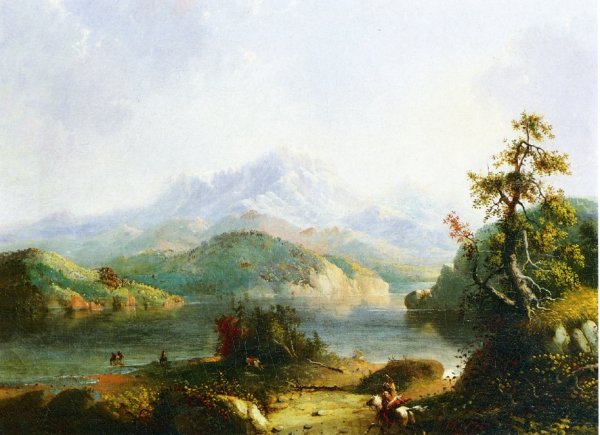 Main Product Photo of Rocky Mountain Scene, Wind River Mountains Painting by Alfred Jacob Miller