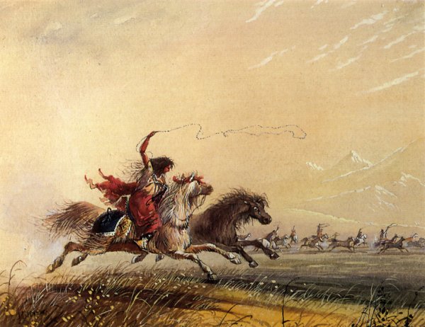 Main Product Photo of Shoshone Woman Throwing a Lasso Painting by Alfred Jacob Miller