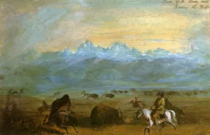 Spurs of the Rocky Mountains - Baiting the Buffalo by Alfred Jacob Miller - Oil Painting Reproduction