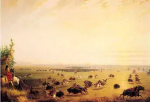 Surround of Buffalo by Indians also known as the Surround by Alfred Jacob Miller - Oil Painting Reproduction