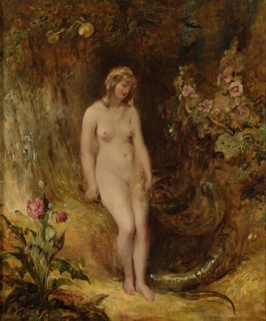 Eve With The Serpent by Alfred Joseph Woolmer Oil Painting