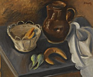 Still Life With White Basket by Alfred Justitz Oil Painting