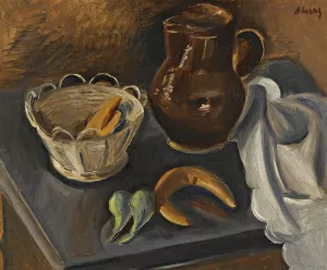 Still Life With White Basket by Alfred Justitz Oil Painting