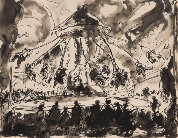 Carousel  by Alfred Ost - Hand-Painted Oil Painting Reproduction