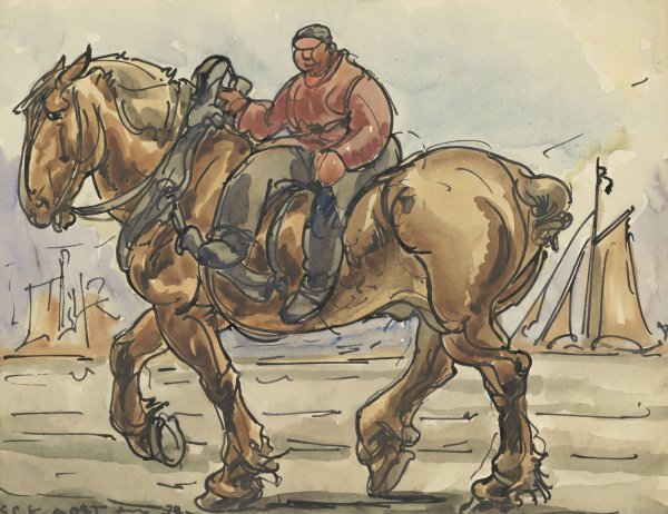 Man in amazonezit op een trekpaard  by Alfred Ost - Hand-Painted Oil Painting Reproduction