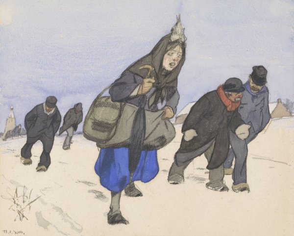 Oorlogsvluchtelingen in de sneeuw  by Alfred Ost - Hand-Painted Oil Painting Reproduction