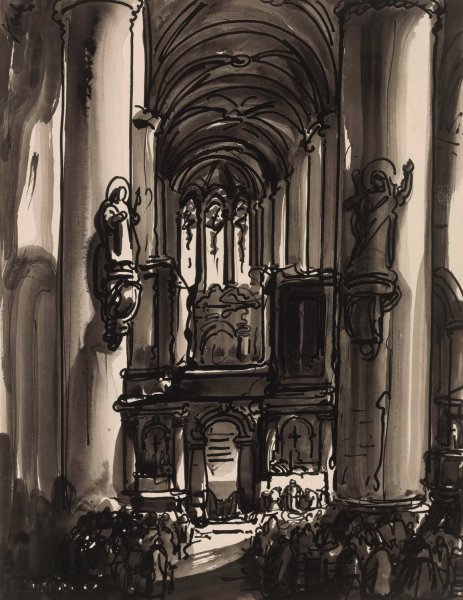 St. James'Church in Antwerp  by Alfred Ost - Hand-Painted Oil Painting Reproduction