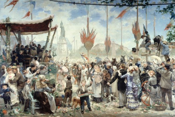 14 Juillet 1880, inauguration du monument a la Republique  by Alfred Philippe Roll - Hand-Painted Oil Painting Reproduction
