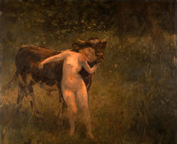 Woman and Bull  by Alfred Philippe Roll - Hand-Painted Oil Painting Reproduction