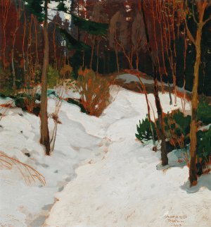 Winter forest by Alfred Poell Oil Painting