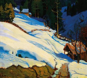 Winter landscape by Alfred Poell Oil Painting