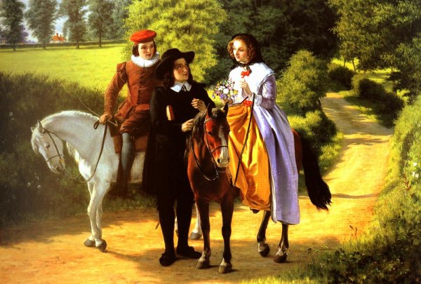 Milton's first meeting with Mary Powell, accompanied by her brother by Alfred Rankley - Hand-Painted Oil Painting Reproduction