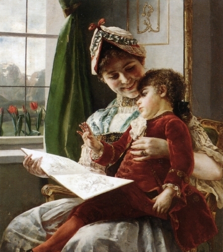 Storytime by Alfred Raudnitz - Hand-Painted Oil Painting Reproduction