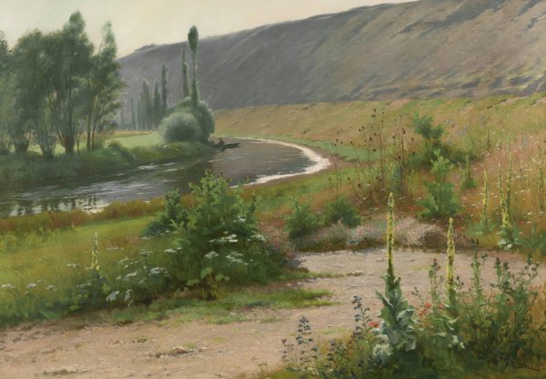 The river at Pagny la Blanche-Cote by Alfred Renaudin - Hand-Painted Oil Painting Reproduction