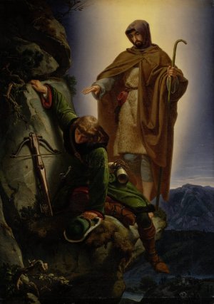 A Guardian Angel Rescuing Emperor Maximilian from the Martinswand by Alfred Rethel Oil Painting