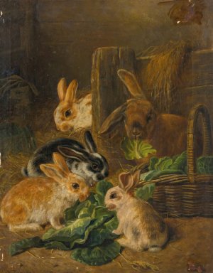 Rabbits by Alfred Richardson Barber Oil Painting