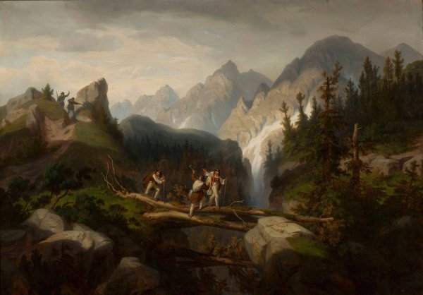 Smugglers in the Tatra Mountains  by Alfred Schouppe - Hand-Painted Oil Painting Reproduction