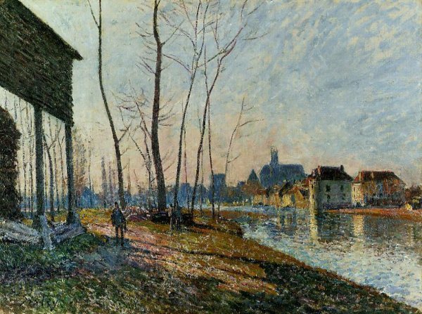 Main Product Photo of A February Morning at Moret-sur-Loing Painting by Alfred Sisley
