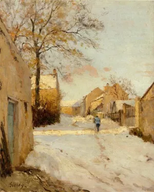 A Village Street in Winter by Alfred Sisley Oil Painting