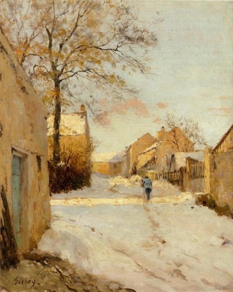 Main Product Photo of A Village Street in Winter Painting by Alfred Sisley