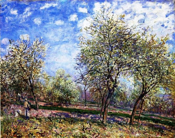 Main Product Photo of Apple Trees in Flower Painting by Alfred Sisley