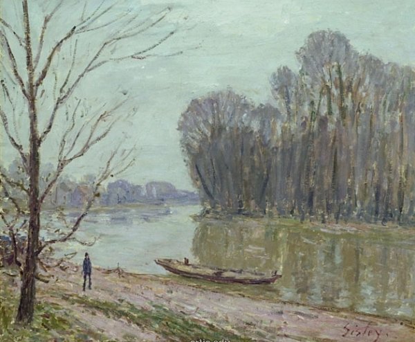 Banks of the Loing, Winter by Alfred Sisley - Hand-Painted Oil Painting Reproduction
