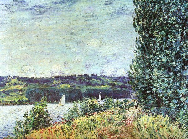 Main Product Photo of Banks of the Seine, Wind Blowing Painting by Alfred Sisley