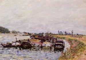 Barge Garage at Saint-Mammes by Alfred Sisley Oil Painting