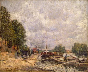 Barges at Billancourt by Alfred Sisley Oil Painting
