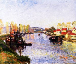 Barges on the Loing by Alfred Sisley Oil Painting