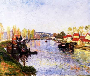 Barges on the Loing painting by Alfred Sisley