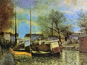 Barges on the Saint-Martin Canal by Alfred Sisley - Oil Painting Reproduction
