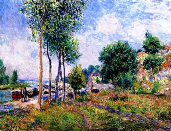 Main Product Photo of Between Moret and Saint-Mammes Painting by Alfred Sisley