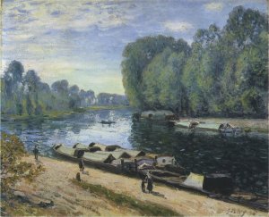 Boats on the Loing River by Alfred Sisley Oil Painting
