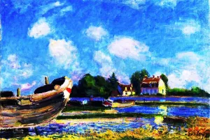 Boats under Repair at Saint-Mammes by Alfred Sisley Oil Painting