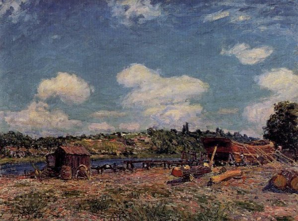 Boatyard at Saint-Mammes by Alfred Sisley - Hand-Painted Oil Painting Reproduction