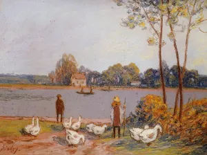 By the River Loing by Alfred Sisley - Oil Painting Reproduction