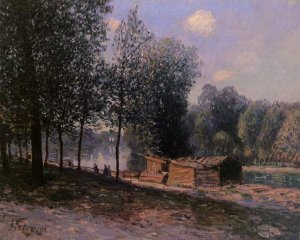 Cabins by the River Loing, Morning by Alfred Sisley Oil Painting