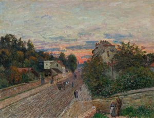 Coucher De Soleil, La Route De Versailles a Chavilles by Alfred Sisley Oil Painting
