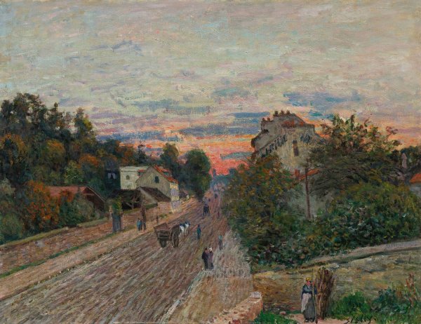 Coucher De Soleil, La Route De Versailles a Chavilles  by Alfred Sisley - Hand-Painted Oil Painting Reproduction