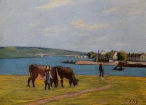 Cows by the Seine at Saint-Mammes by Alfred Sisley Oil Painting