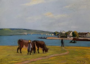 Cows by the Seine at Saint-Mammes by Alfred Sisley Oil Painting