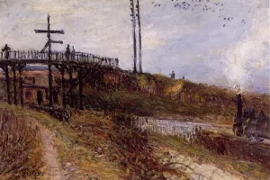 Footbridge over the Railroad at Sevres by Alfred Sisley - Oil Painting Reproduction